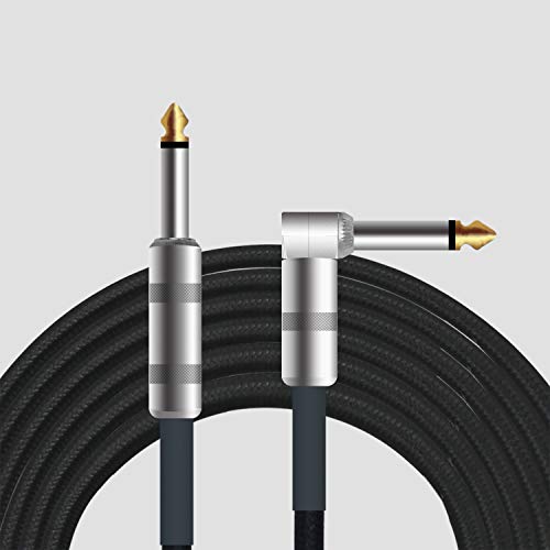 20feet Professional Guitar Instrument Cable, Guitar Cable Right Angle 1/4 Inch TS to Straight 1/4 Inch TS for Electric Guitar, Bass, Keyboard, Pro Audio