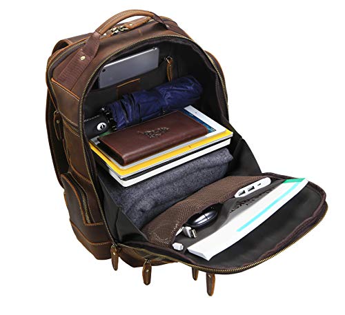 LANNSYNE Men's Vintage Genuine Leather 15.6 Inch Laptop Backpack Camping Travel 24L Backpack