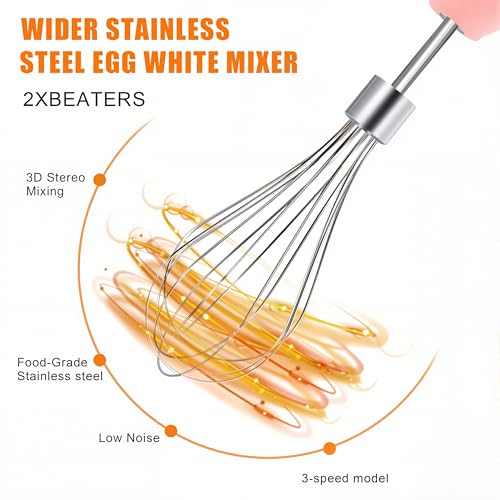 Electric Egg Beater Whisk, USB Charging Mixer, Three-Speed Adjustment, Suitable for Whisking Eggs, Cream, Sauce, Jam Supplements and More, Pink