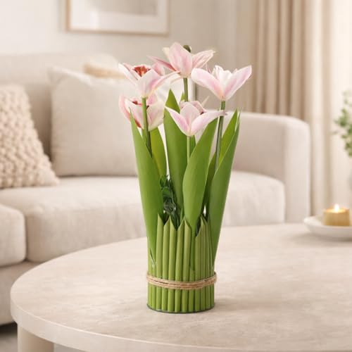 Image of CraftVatika White Pink Orchid Artificial Flower Bouquet Decor, Realistic Orchid Flowers Bouquet Gift for Girls Faux Flowers for Table, Home Living Room Desk Decor, Wedding Anniversary Birthday Gift