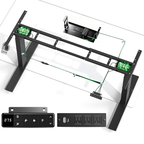 SIAGO Dual Motor Standing Desk Frame with Power Strip 280 lbs Capacity Standing Desk Legs for Tops up to 75 Adjustable Workstation Legs with Memory Presets & Management Tray Black Frame Only