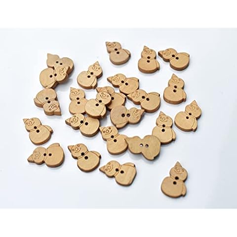 102pcs 20mm Wooden Snowman Shape Buttons 2 Hole Wood Flat Bead Crafting Art Knitting Fasteners Connectors Sewing DIY Decoration (30g) Cover