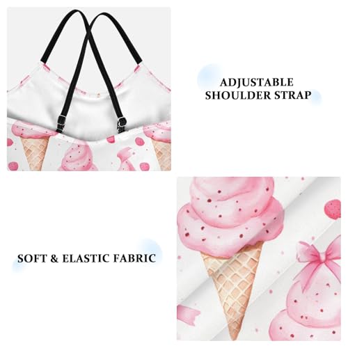 Pink Ice Cream Bow Pattern Girls Swimsuit One Piece Bathing Suit Beach Swimwear with Adjustable Straps 3-10Years3