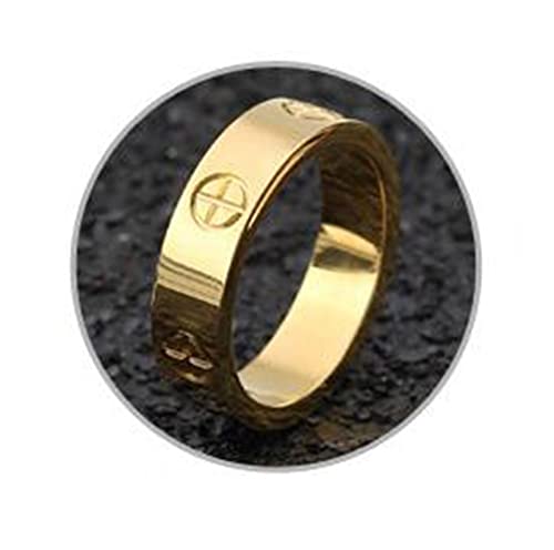 ZZSL Fashion Rose Gold Rings with Stone Crystal for Men Girls Women Couple in Wedding with Cross (Main Stone Color : Gold No Stone, Ring Size : 8)