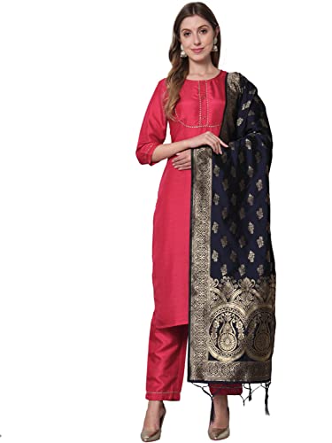 Kurta droit coton soie pour femme avec pantalon chic et Dupatta Banarasi _556