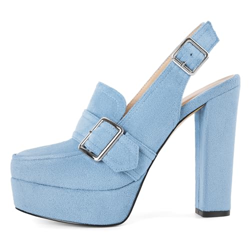 Image of Women's High Heel Loafers Platform Pumps Round Toe Heels Chunky Heel Pumps Stylish Comfortable 4.8 Inch Slingback Heels