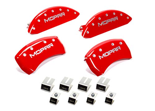 Image of MGP Caliper Covers - Brake Caliper Covers for 2011-2023 Dodge Challenger & 2011-2023 Dodge Charger (Requires Dual Piston Front Caliper) Front and Rear Set (Red, Mopar)