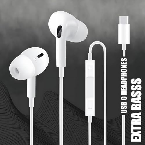 Image of Shot-C-PROO Type-C Wired Earphones with HD Mic, Deep Bass & Crystal Clear Sound, in-Line Volume Control, Noise Isolation, Tangle-Free Cable, Comfortable Fit for Type-C Smartphones - White