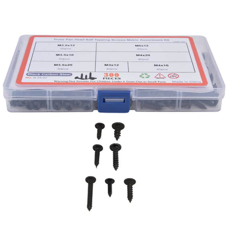 Generic 300Pcs Truss Head Self Tapping Screws Carbon Steel Screw Assortment Kit M3 M3.5 M4 M5 Hardware Fasteners tornillos