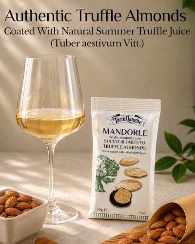 Image of TartufLanghe Truffle Almonds - Lightly Salted, Roasted Nuts Coated with Natural Black Truffle Juice, for Snacks, Topping Salads, and Appetizers - 1.76 oz