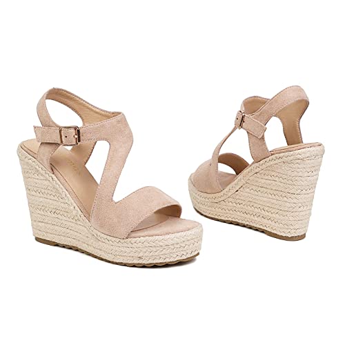 Image of Women's Wedge Sandals, Espadrille Platform Summer Sandals, Wedge Ankle Strap Open Toe Sandals