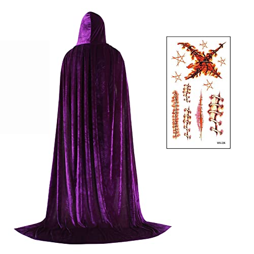 Image of JCOWHS Halloween Cape Velvet Multicolor Witch Costume Gift Kids Adult All Suitable For Adding Holiday Joy Plus Set Waterproof Halloween Horror Wound Scar Tattoo Sticker