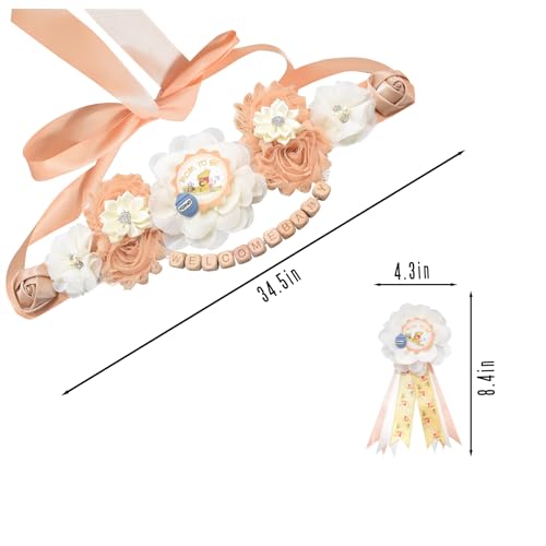 HAPPYLAND Teddy Bear Baby Shower Decorations Set Mommy to be Daddy to be Corsage Baby Shower Peach Sash and Tinplate Badge Pin Mommy Sash Pregnancy Maternity Sash to Be Baby Shower Belt Sash Keepsake