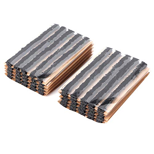 Aramox Rubber Tire Repair Patch, 50 Stück 100x6mm Reifen Reparaturstopfen Tubeless reparaturset Tire Rubber Sealing Strip Pannenreparaturwerkzeug für Automotorräder(schwarz)