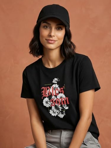 Image of NOBERO 100% Cotton T-Shirts for Women Stylish | Regular Fit | Graphic Printed T Shirts for Women 180 GSM Combed Cotton | Crew Neck Half Sleeve