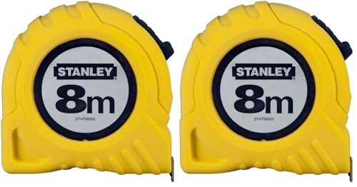 STANLEY 1-30-457 Metre ruban tape bi-matiere - long. m.8 - larg. mm.25, Jaune (Lot de 2)