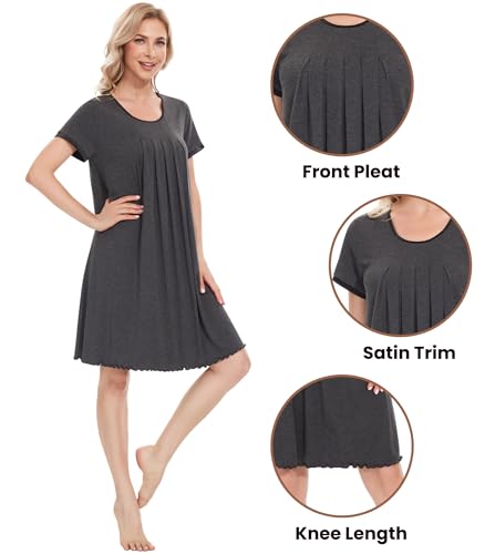 Image of NACHILA Nightgowns for Women-Viscose Made from Bamboo, Pleated Sleepwear.