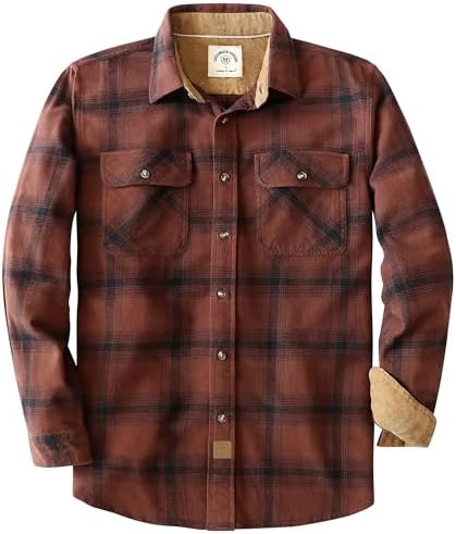 Dubinik® 6 oz Flanellhemd Herren Retro Weich Langarm Kariert 100% Baumwoll | Freizeit, Weich und Warm, langlebig, für Alltag, Arbeit und Outdoor, Cordfutter,Regular Fit, Doppelten