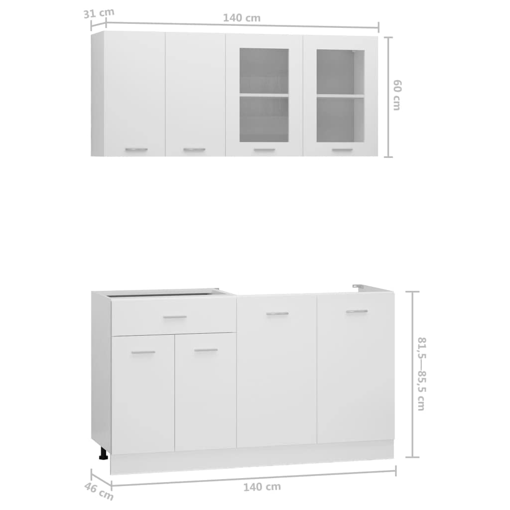 vidaXL Set Armadi da Cucina 4 pz Lyon Bianco in Truciolato
