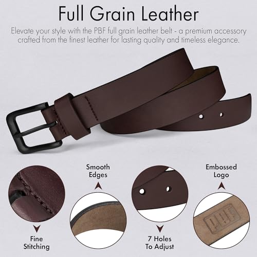 PBF Men’s Genuine Leather Belt 1.37" – Handmade Top-Grain Leather, Durable Casual & Formal Belt with Solid Metal Buckle3