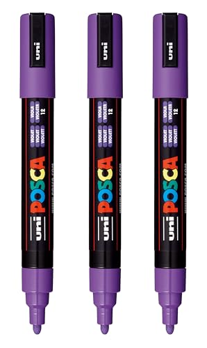 Image of posca PC-5M Water-Based Paint Markers, Reversible Medium Tip (1.8-2.5mm), Violet, 3 Count