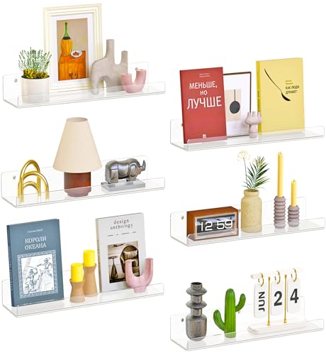 Image of Dooiclear 6 Pack Floating Shelves for Wall, 15 inch Clear Floating Wall Shelf