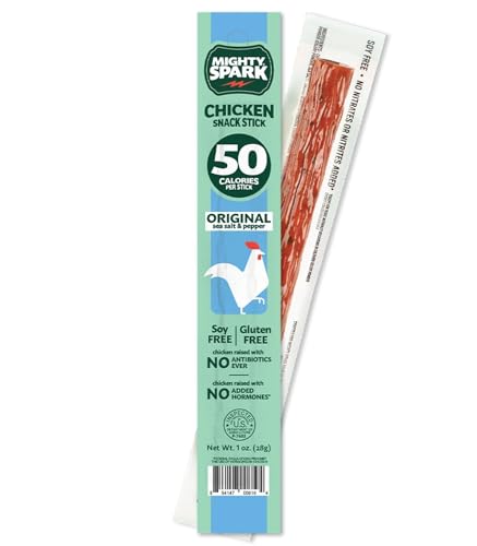 Mighty Spark Chicken Snack Stick - Original Sea Salt & Pepper - 6g of Protein, No Antibiotics Ever, No Hormones Added, Gluten Free, Soy Free Meat Sticks - High Protein Keto Snacks