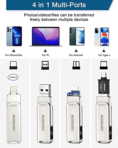 Auamoz 128Gb Photo Stick For Iphone Flash Drive, Iphone Usb Memory Stick Thumb Drives High Speed Usb Stick External Storage Compatible With Iphone/Ipad/Android/Pc (Silver) #TOP1