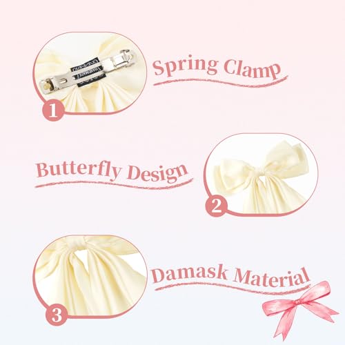 1PC Big Hair Bows Clip,Long Soft Satin Hairpin French Ribbon Bowknot Metal Hair Clips,Tail Barrettes Accessories(White) - Image 3