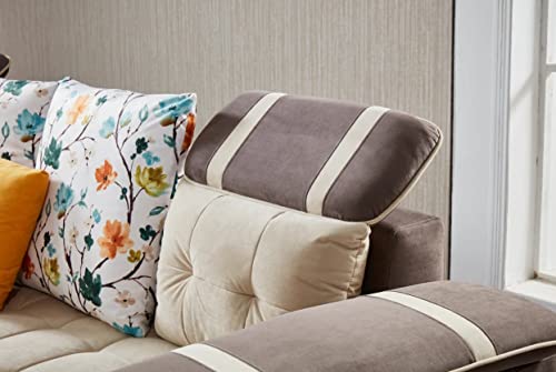 Image of Tyler 9 Seater U Shape Fabric Sofa Set in Cream & Brown Color for Living Room, Couch Sofa for Living Room, Nine Seater Sofa