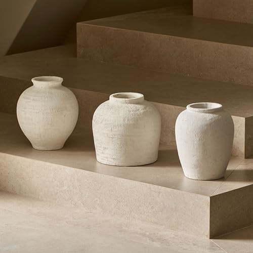 LB2 White Ceramic Large Vase, 11" Tall Zen Style vase, Terra Cotta Pitcher Vase, Distressed Farmhouse Decor, Pottery Decorative Flower for Home Decor (C - White 11.8")