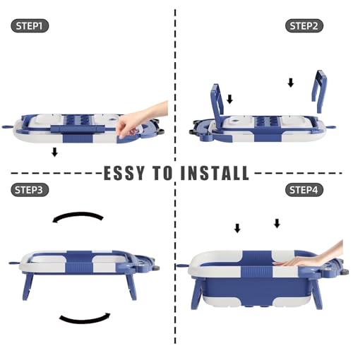 Image of Collapsible Baby Bathtub for Newborn with Real-time Temp Monitor + Soft Floating Cushion Durable Foldable Baby Tubs for Infants to Toddler, Portable Travel Bathtub with Drain Hole Navy Blue