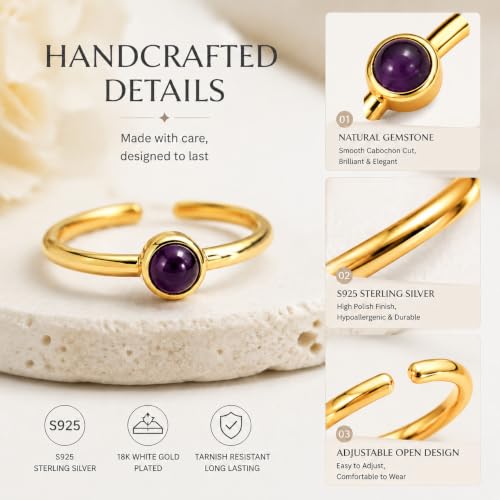 Natural Amethyst Ring for Women 925 Sterling Silver Adjustable Open Ring - image 3