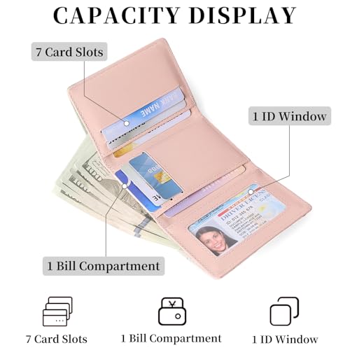 Image of RNIEGA Small Wallets for Women Trifold Vegan Leather Wallet RFID Blocking Card Holders with ID Window