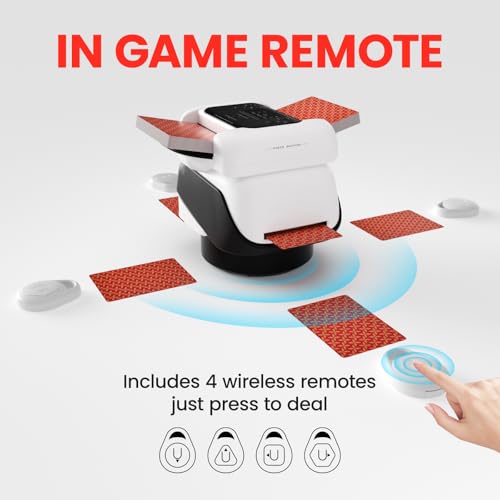 Image of Automatic Card Shuffler and Dealer 2-in-1 Includes 2 Decks, Handles 2 Decks & 8 Players with 4 Wireless Remotes, 360 /180 Dealing, Ultra Quiet & Rechargeable for Poker, UNO, Phase 10, Texas