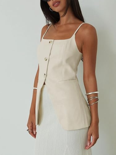 Yousify Womens Spaghetti Strap Tank Top Summer Blazer Vest Button Down Business Cami Square Neck Sexy Camisole Dressy Casual4