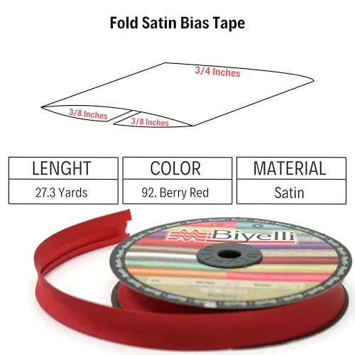 Image of Fold Satin Bias Tape - 99+ Colors - 3 /4 Inches Wide - 27 Yards - Fold Satin Binding Bias Ribbon Fabric Piping Bias Binding Tape for Sewing Clothing DIY (92. Berry Red) BYS92