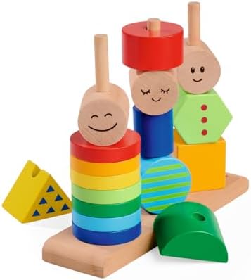 Eichhorn Figuren Steckspiel - Motorikspielzeug mit 18 Teilen, fröhliche Farben und Formen zum Stecken auf Wippe, fördert Kreativität und Koordination, aus Buchenholz, bunt, ab 1 Ja