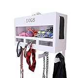 INEXTERIOR Hundegarderobe XXL - aus Holz - Handgefertigt in Deutschland - Mit großer Ablage und Kotbeutelspender - Garderobe für Hundeleinen (Grau)