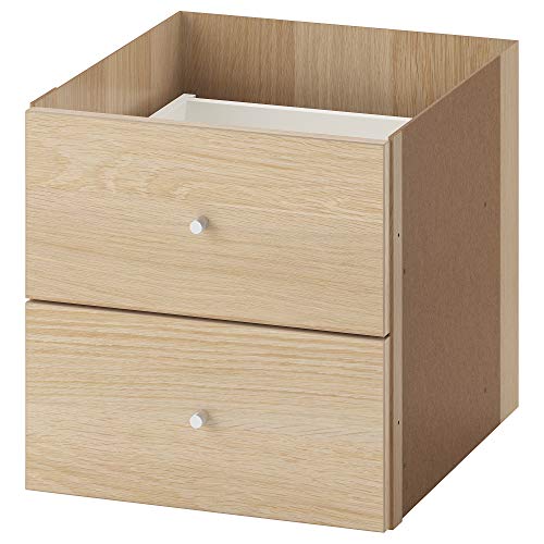 IKEA Kallax - Cajonera con 2 cajones, 33 x 33 cm, efecto roble barnizado blanco