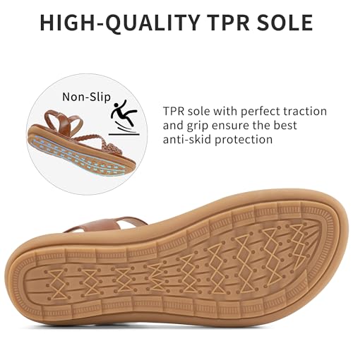 Image of Aomigoct Dressy Womens Sandals Summer: Comfortable Strappy Flats Sandals Women - Casual Walking Woman Shoes