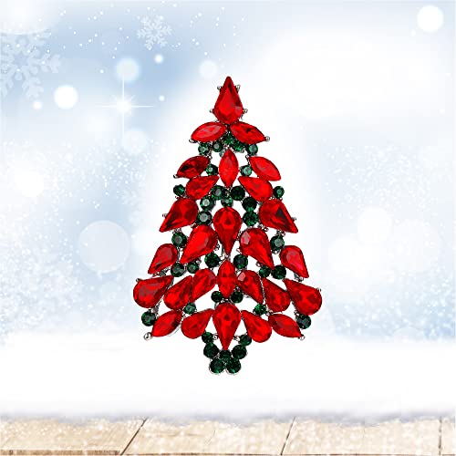 Ever Faith Party Christmas Tree Teardrop Red W/Green Austrian Crystal Brooch Pin Silver-Tone #TOP1