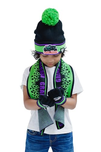 Ensemble Monster Jam Grave Digger bonnet et gants pour enfants accessoires hiver