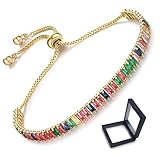 XinPowwo Colorful tennis bracelets for women,Handmade Gold Plated Cubic Zirconia Adjustable Slider Bracelet,Red、Green、Pink、Blue and Colorful Women's Bracelets.Girls Fashion Jewelry Gift,5-9inches.