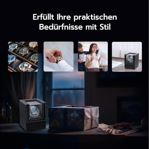 Mcbazel Automatik Uhrenbeweger 1 Uhr aus PU-Leder, leiser Watch Winder für Automatikuhren – Uhrenbeweger mit japanischem Motor, Batteriebetrieb oder Netzteil, schwarz