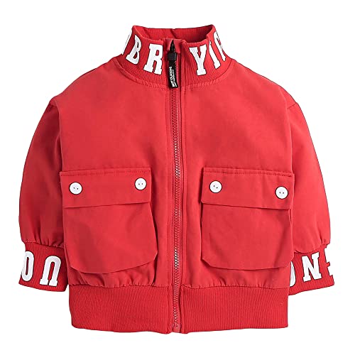 Image of Hopscotch Boys Cotton Graphic Print Jeans Set In Red Color