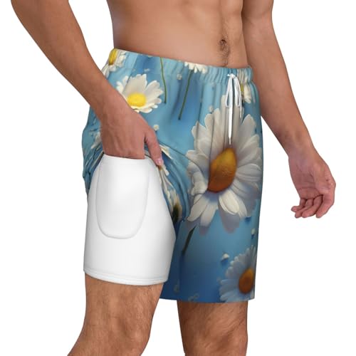 Men's Swim Trunks Quick Dry Board Shorts Cute Daisy Beach Shorts with Pocket Bathing Suits for Men2