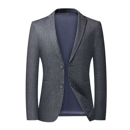 Men's Gray Striped Blazer Spring Fall Two Button Sport Coat Stretch Wrinkle Suit Jacket