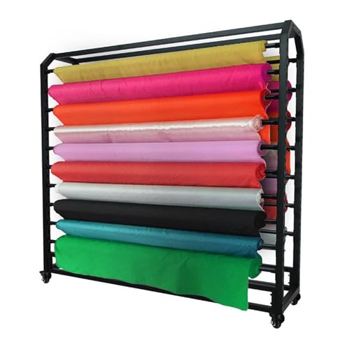 Heavy Duty Movable Fabric Roll Storage Rack with Adjustable Hanging Rod, Commercial Organizer Holder with Wheels for Vinyl Rolls / Leather Rolls / Window Film / Wallpaper Sample Displays(10 rods,160cm