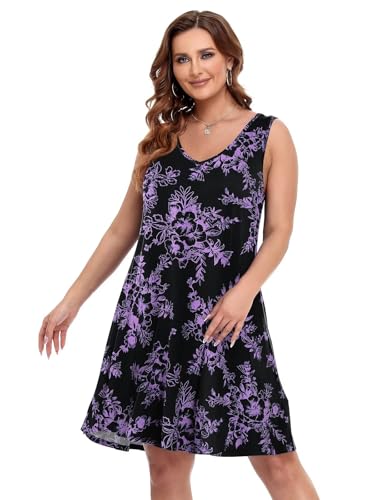 Image of BELAROI Women Casual Summer Dresses Plus Size Sundress V Neck Swing Tank Dress Sleeveless Criss-Cross Beach Cover Ups Pockets